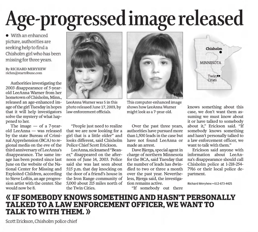Age-progressed image released - Star Tribune article