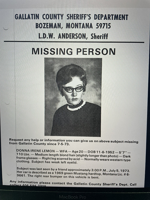 original missing poster for Donna Lemon