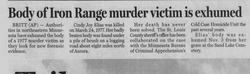 A 2008 St. Cloud Times article when investigators exhumed Elias’s remains