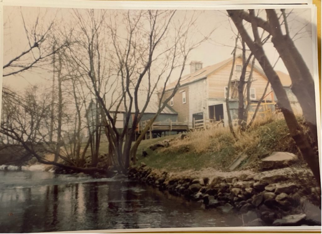 old photo of a large house from the river