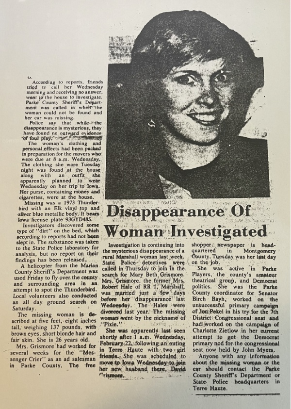 newspaper article on Pixie Grismore