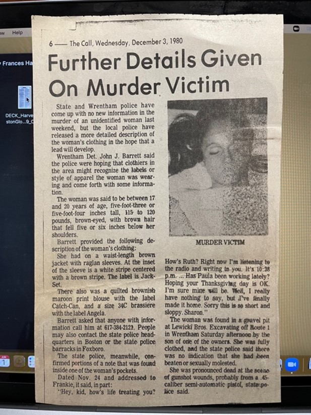 December 3rd, 1980 article about an unidentified body found.
