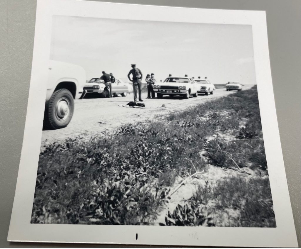 old photo of Marjorie's crime scene on the side of a country road