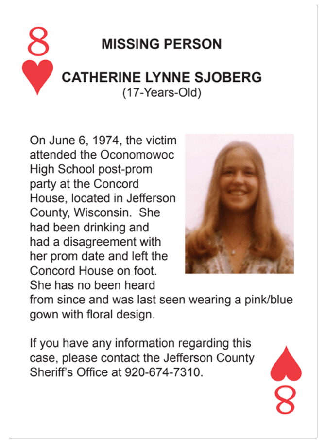 Catherine Lynne Sjoberg missing card 8 of Hearts