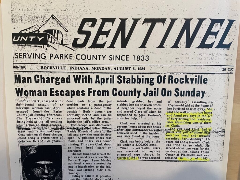 Parke County Sentinel articles that were in the court files from Clark’s prior crimes