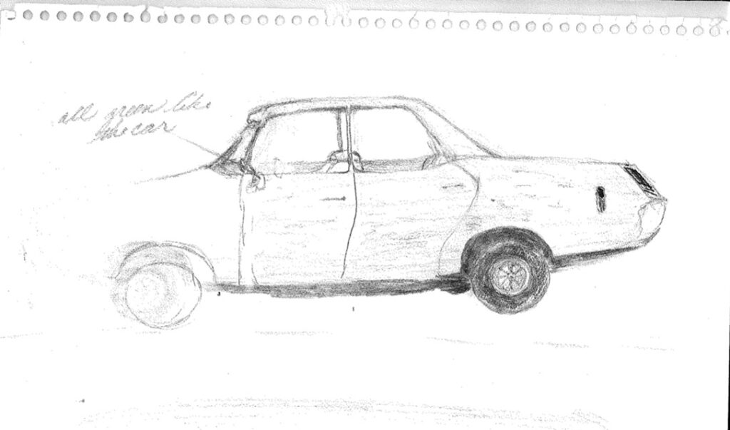 Sketch of suspect's car.