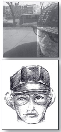 A still shot of the woman who used Lawrence’s card at an ATM (top) and a composite sketch of her (bottom).