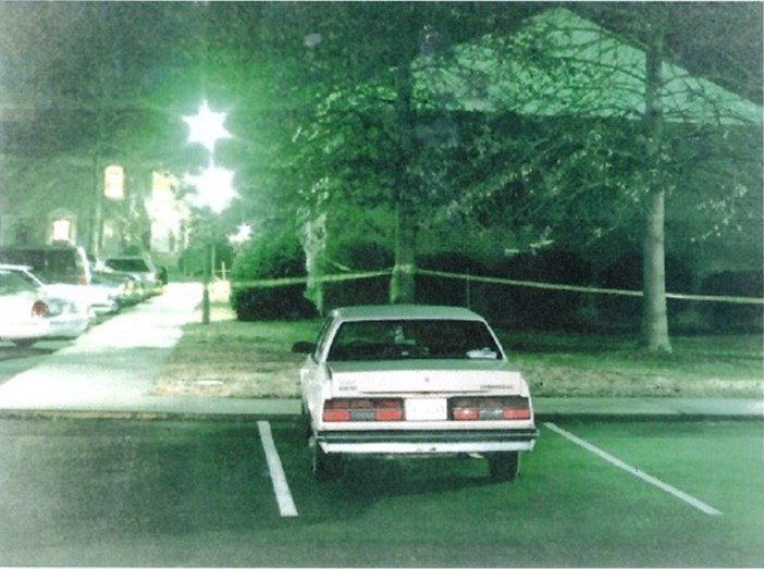 Vee’s car that was found in the parking lot of the Country Club Apartments with Peanut’s body inside the trunk.