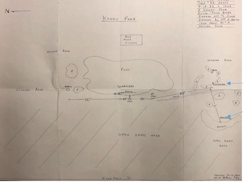 A hand drawn map of the crime scene.