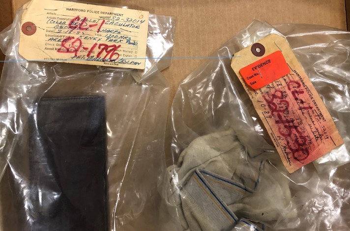 A photo of the wallet and men’s underwear found near the crime scene.
