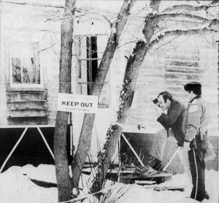 A photograph featured in the St Cloud Times of investigators photographing the scene where Mrytle’s killer entered her home.