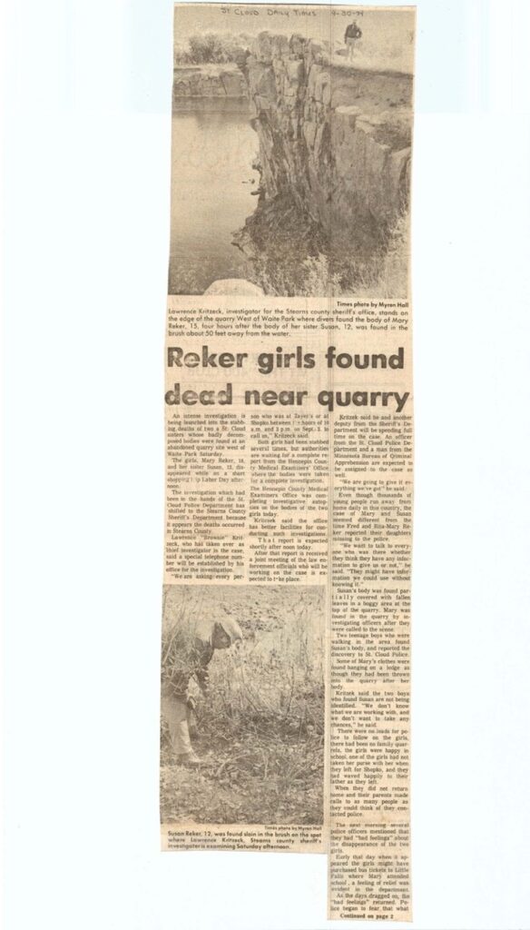 A newspaper clipping regarding the girls being found near the quarry.