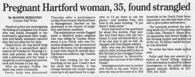 An article about Diane’s death published in the Hartford Courant.