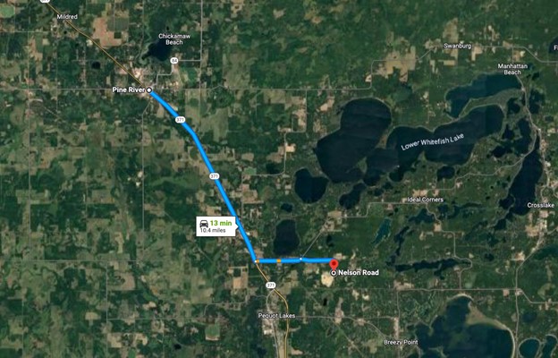 The locations of Pine River and Nelson Road.