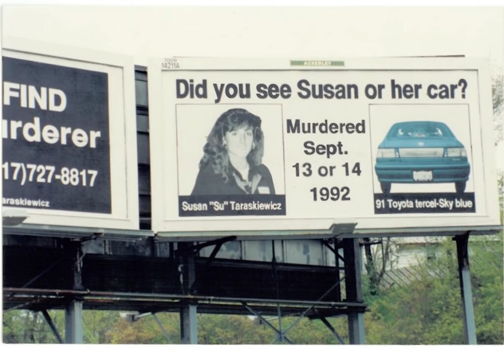 Billboard calling for help in the investigation of Susan’s murder.