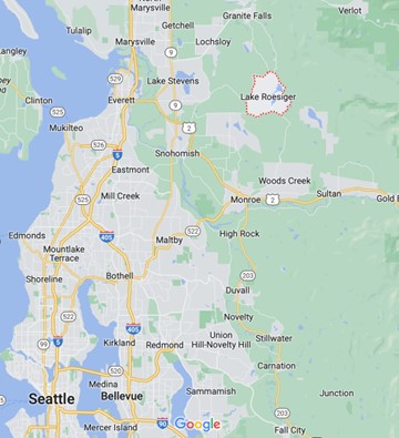 Lake Roesiger on a map of the greater Seattle area.
