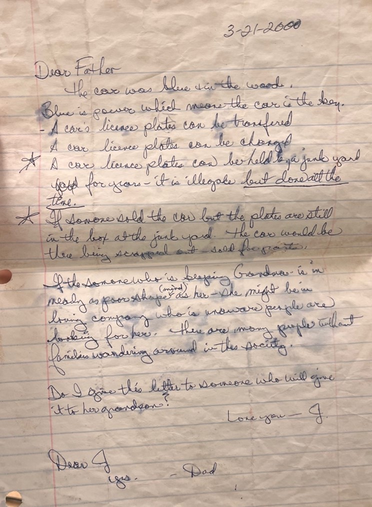 Letter from mystery woman, dated March 21, 2000.