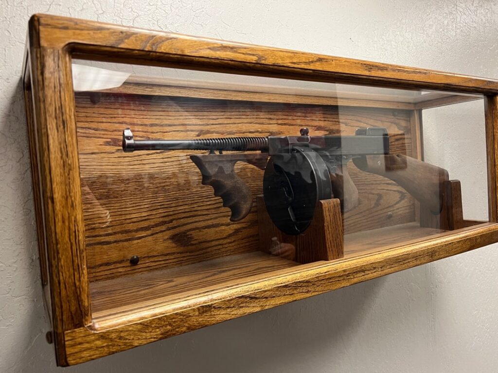 The submachine gun that was recovered from the river that could potentially be tied to Roy Frisch’s supposed murder. Today, the gun hangs in a glass case at the Reno Police Department, along with a short explanation of its vivid history.