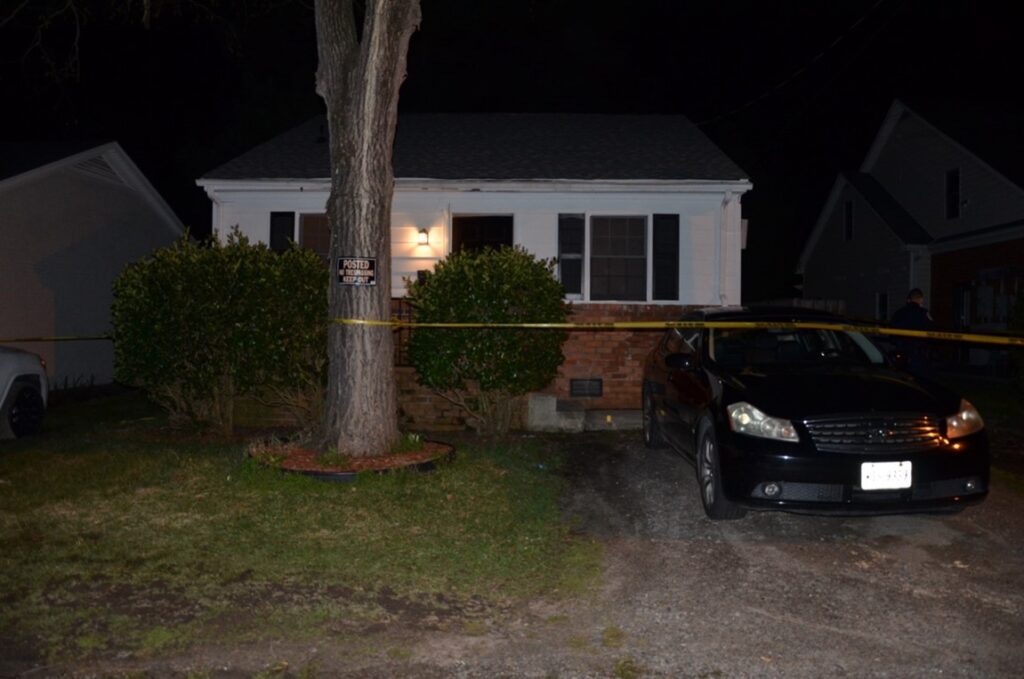 The outside of JaQuan’s house on Snowden Lane in Richmond the night investigators arrived at the crime scene.