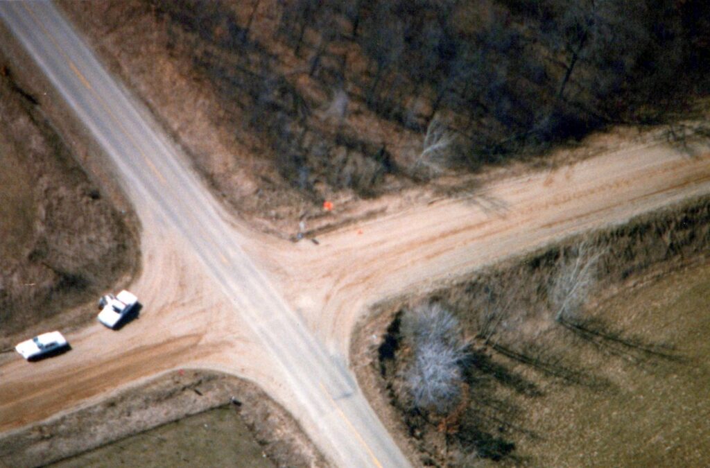 An aerial view of the Mt Zion intersection where Linda was shot, from 1985.