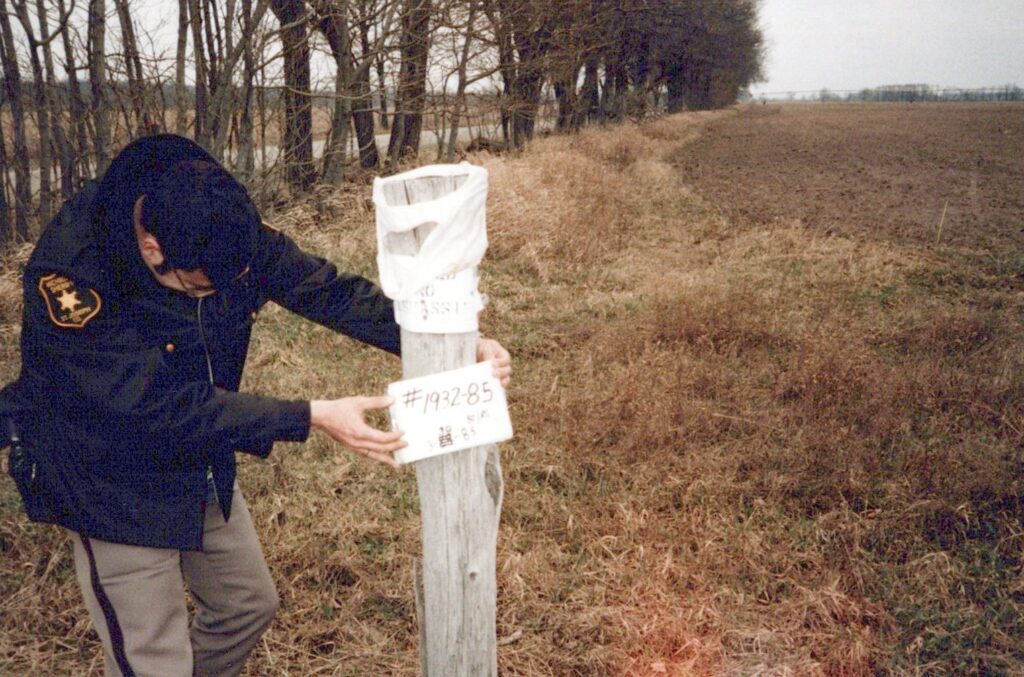 A crime scene photo from the Mt Zion intersection in 1985.