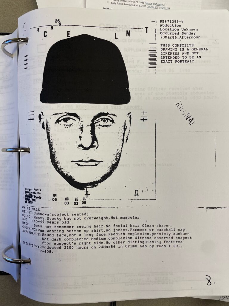 A sketch of the suspect based on the witness description.