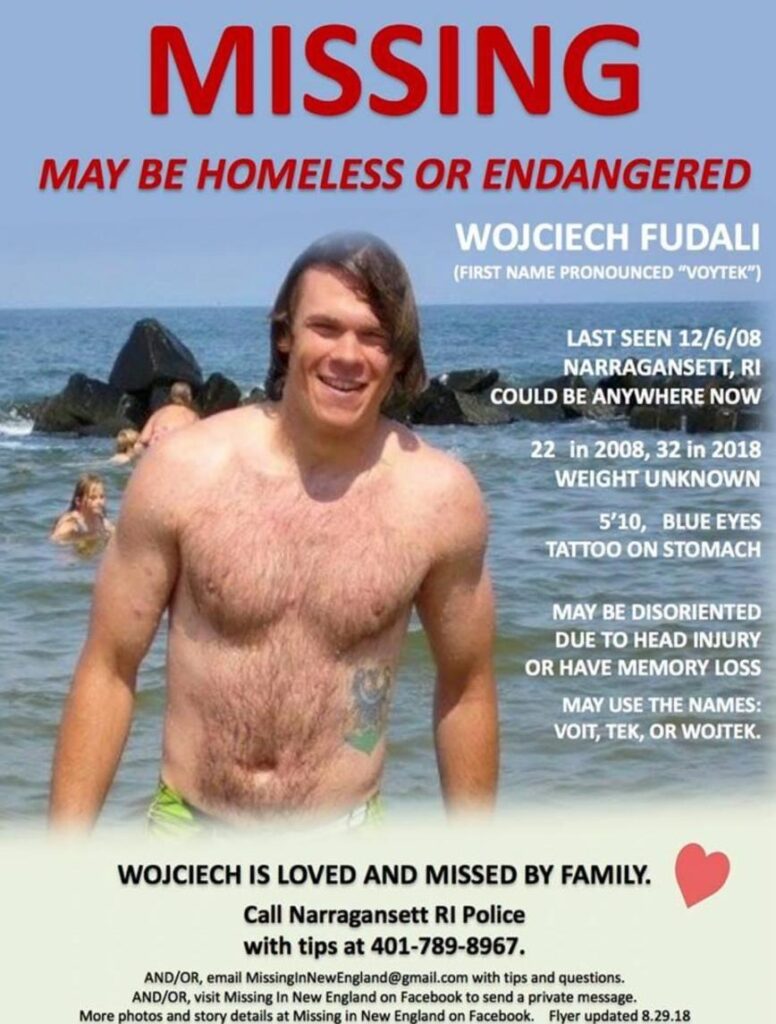 A missing poster for Wojciech Fudali.