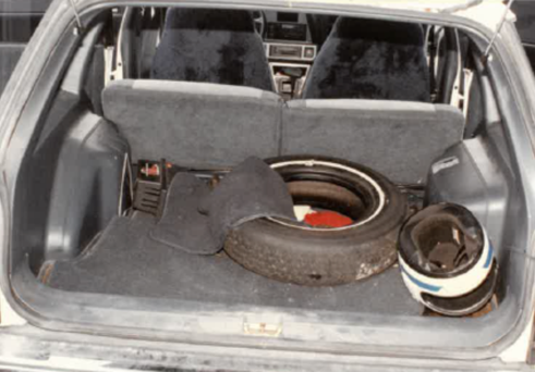 Original crime scene photos of the Chevy Station Wagon that detectives believe may have possibly been used to transport Sharon Jones.