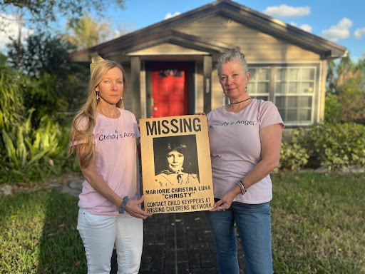 Christy’s childhood friends, Jennifer (left) and Brenda (right), pictured outside of Christy’s home in Greenacres. Both Jennifer and Brenda have been dedicated advocates for Christy and her case.