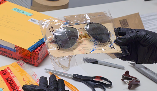 The aviator sunglasses left behind by George’s killer on the night of the murder.