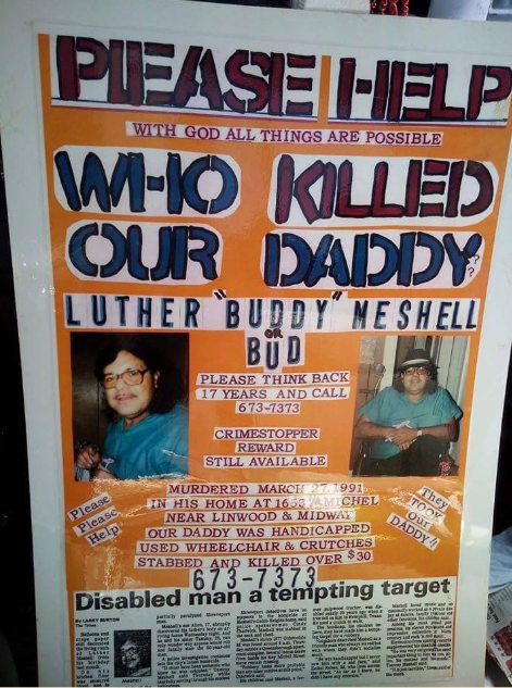 Pictured is a poster that Tammy Meshell made to help bring awareness to her father’s case.