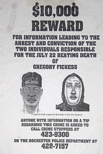 A reward poster asking for information regarding the suspects.