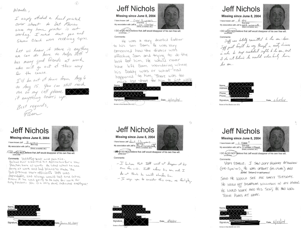 Copies of five of the 19 character statements submitted to the SLCPD by Jeff's co-workers and friends.