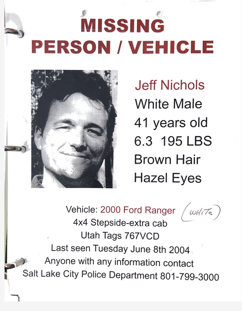 Photograph of a missing person flyer.